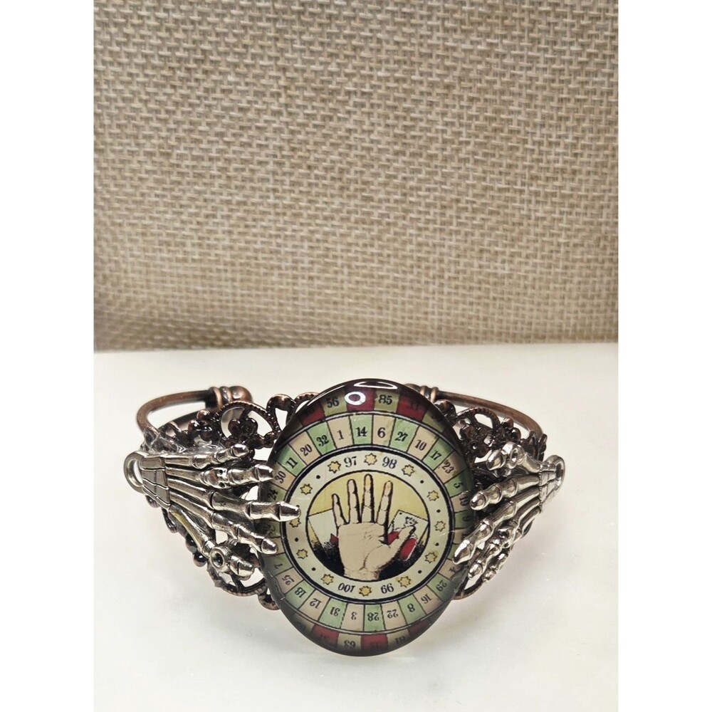 Hand Of Destiny With Skeletal Hands Cuff Bracelet Silver Tone And Copper Gothic
